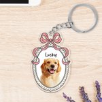 Porte-clés photo d'animal de compagnie avec nom, peinture à l'huile et aquarelle, noeud multicolore personnalisé Cadeau d'anniversaire pour les propriétaires d'animaux de compagnie