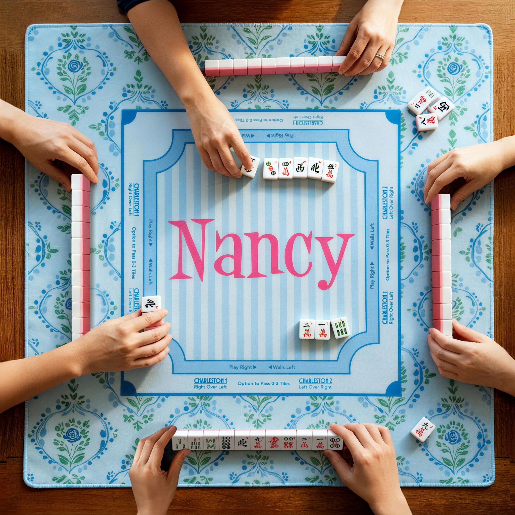 Tapis de mahjong antidérapant personnalisé avec monogramme et sac de rangement Cadeau d'anniversaire pour les amateurs de mahjong