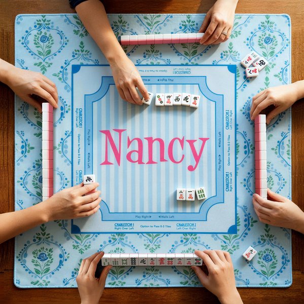 Alfombrilla de Mahjong antideslizante personalizada con diseño floral, monograma en forma de vid, nombre y bolsa de almacenamiento Noche de Mahjong Regalo de cumpleaños para los amantes del Mahjong