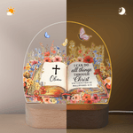 Personalized Bible Verse Floral LED Night Light with Name and Wooden Base Room Decor Christian Birthday Gift for Christian Kid