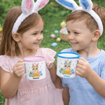 Personalized God Says I Am Cute Easter Bunny 12 oz Colored Rim Enamel Mug with Name Easter Birthday Gift for Boys Girls
