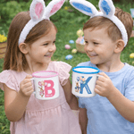 Personalised Multi-Colour Watercolour Rabbit 12 oz Enamel Mug with Name and Initial Daily Use Easter Gift for Boys Girls
