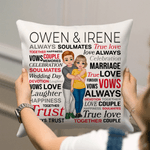 Personalized Always Soulmates Cartoon Couple Character Pillow Cover with Name Home Decor Birthday Valentine's Day Wedding Party Gift for Couple