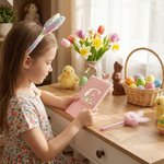 Personalized Cute Bunny Floral Initial A5 Spiral Lined Notebook and Pom Puff Pen Set with Name Daily Use Easter Gift for Boys Girls