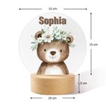 Veilleuse LED en acrylique personnalisé avec nom et motif d'animal mignon - Accessoire avec socle en bois - Cadeau d'anniversaire pour les enfants
