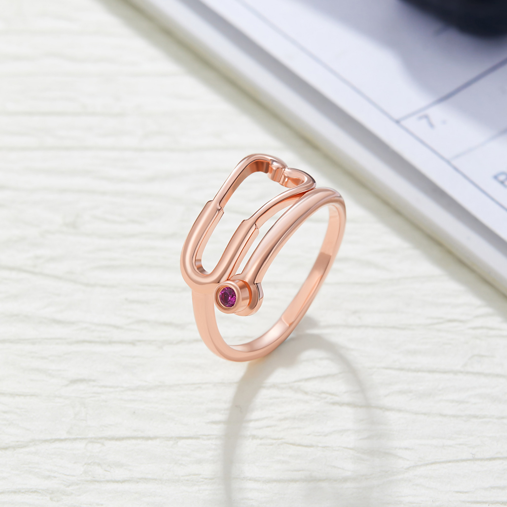 Bague stéthoscope en argent sterling personnalisée avec pierre de naissance Semaine des infirmières Cadeau d'appréciation pour infirmière Médecin Personnel médical