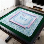 Alfombrilla de Mahjong antideslizante personalizada con diseño floral, monograma en forma de vid, nombre y bolsa de almacenamiento Noche de Mahjong Regalo de cumpleaños para los amantes del Mahjong