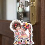 Personalized Cartoon Couple Acrylic Keychain with Names Daily Use Valentine's Day Anniversary Gift for Couple Boyfriend Girlfriend