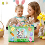 Personalized Cute Easter Bunny Design Large Storage Basket with Name Initial and Handle Easter Birthday Gift for Kids