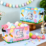 Personalized Cute Easter Bunny Design Large Storage Basket with Name Initial and Handle Easter Birthday Gift for Kids