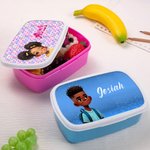 Personalised Cartoon Black Girl Boy Lunch Box with Name Picnic Camping Use Back to School Birthday Gift for Black Girls Boys