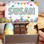 Personalised Easter Egg Butterfly Food Grade Metal Biscuit Tin Storage Box with Name Easter Party Gift for Kids