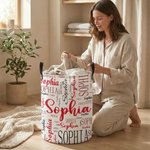 Personalized Word Cloud Name Laundry Storage Basket with Handle Bathroom Nursery Decoration Housewarming Birthday Gift for Family Kids