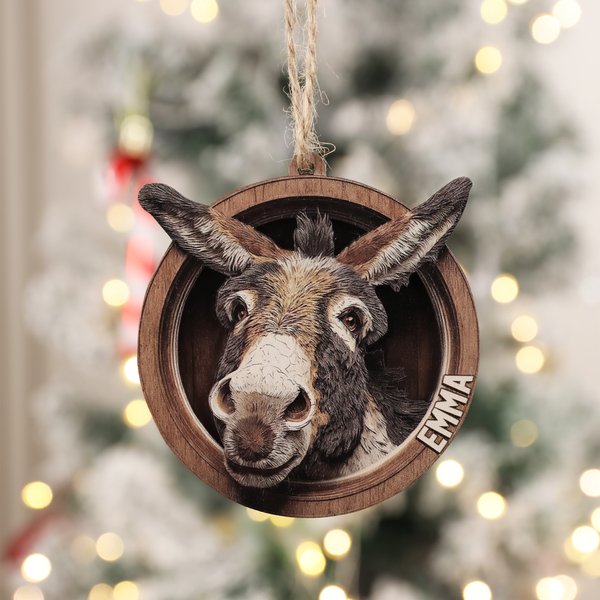 Personalised Vintage Donkey Wooden Ornament with Name Home Decor Birthday Gift for Farmers Donkey Lovers