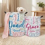 Personalized Word Cloud Name Laundry Storage Basket with Handle Bathroom Nursery Decoration Housewarming Birthday Gift for Family Kids
