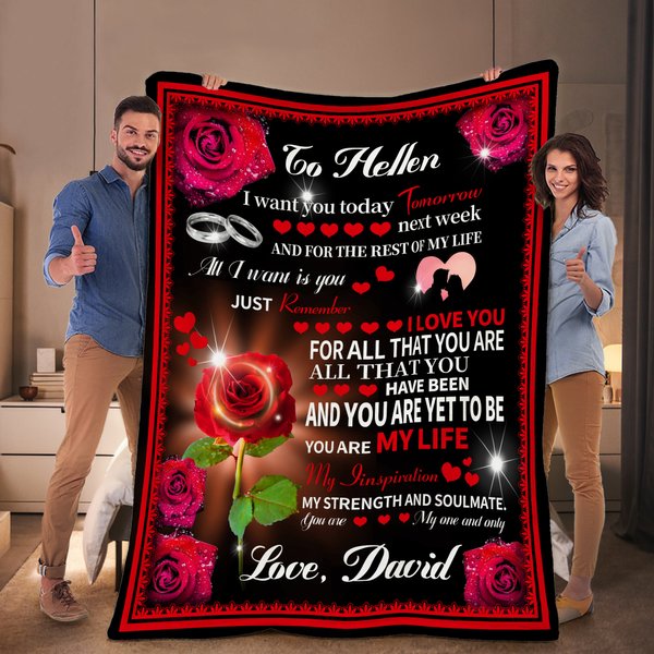 Embroidered Roses Love Letter Fleece Blanket - Valentine's Day Anniversary Gift