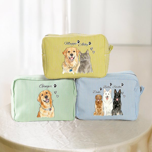 Personalised Hand-Painted Watercolour Style Pet Photo Makeup Bag with Name Daily Travel Birthday Gift for Pet Lovers Owners