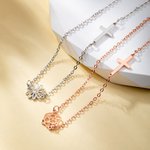 Personalised Christian Cross Birth Flower Necklace Christening Birthday Anniversary Valentine's Day Gift for Women Christians