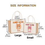 Personalized  Happy Easter Leopard Cartoon Rabbit Large Capacity Jute Tote Bag with Name Egg Hunting Accessories Easter Gift for Kids