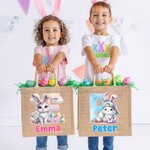 Personalized Cute Bunny Easter Eggs Jute Tote Bag with Initial and Name Egg Hunting Accessories Easter Party Favors for Boys Girls