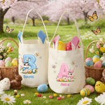 Personalized Butterfly Cute Rabbit Bunny Ears Easter Basket with Name and Initial Eggs Hunting Party Favor Easter Gift for Kids