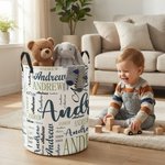 Personalized Word Cloud Name Laundry Storage Basket with Handle Bathroom Nursery Decoration Housewarming Birthday Gift for Family Kids