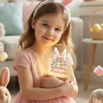 Veilleuse LED en acrylique avec nom et socle en bois personnalisée Lapin floral initial Décoration de la chambre d'enfant Cadeau d'anniversaire de Pâques pour les enfants
