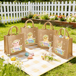 Personalized Cute Wreath Easter Bunny Highland Cow Large Jute Tote Bag with Name Easter Party Gift for Boys Girls