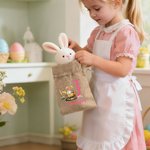 Personalized Cute Bunny Ears Excavator Initial Drawstring Candy Gift Bag with Name Easter Holiday Party Favors Gift for Boys Girls