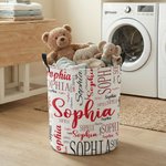 Personalized Word Cloud Name Laundry Storage Basket with Handle Bathroom Nursery Decoration Housewarming Birthday Gift for Family Kids