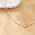 Personalised Christian Cross Birth Flower Necklace Christening Birthday Anniversary Valentine's Day Gift for Women Christians