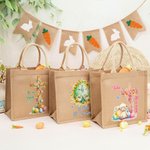 Personalised He Is Risen Cross Sheep Jute Tote Bag with Name Egg Hunting Accessories Easter Gift for Boys Girls