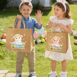 Personalized Cute Wreath Easter Bunny Highland Cow Large Jute Tote Bag with Name Easter Party Gift for Boys Girls