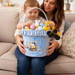 Personalisierte niedliche Bagger Kaninchenohren Osterei Plaid Osterkorb mit Initial und Name Ostereiersuche Geschenk für Jungen Mädchen