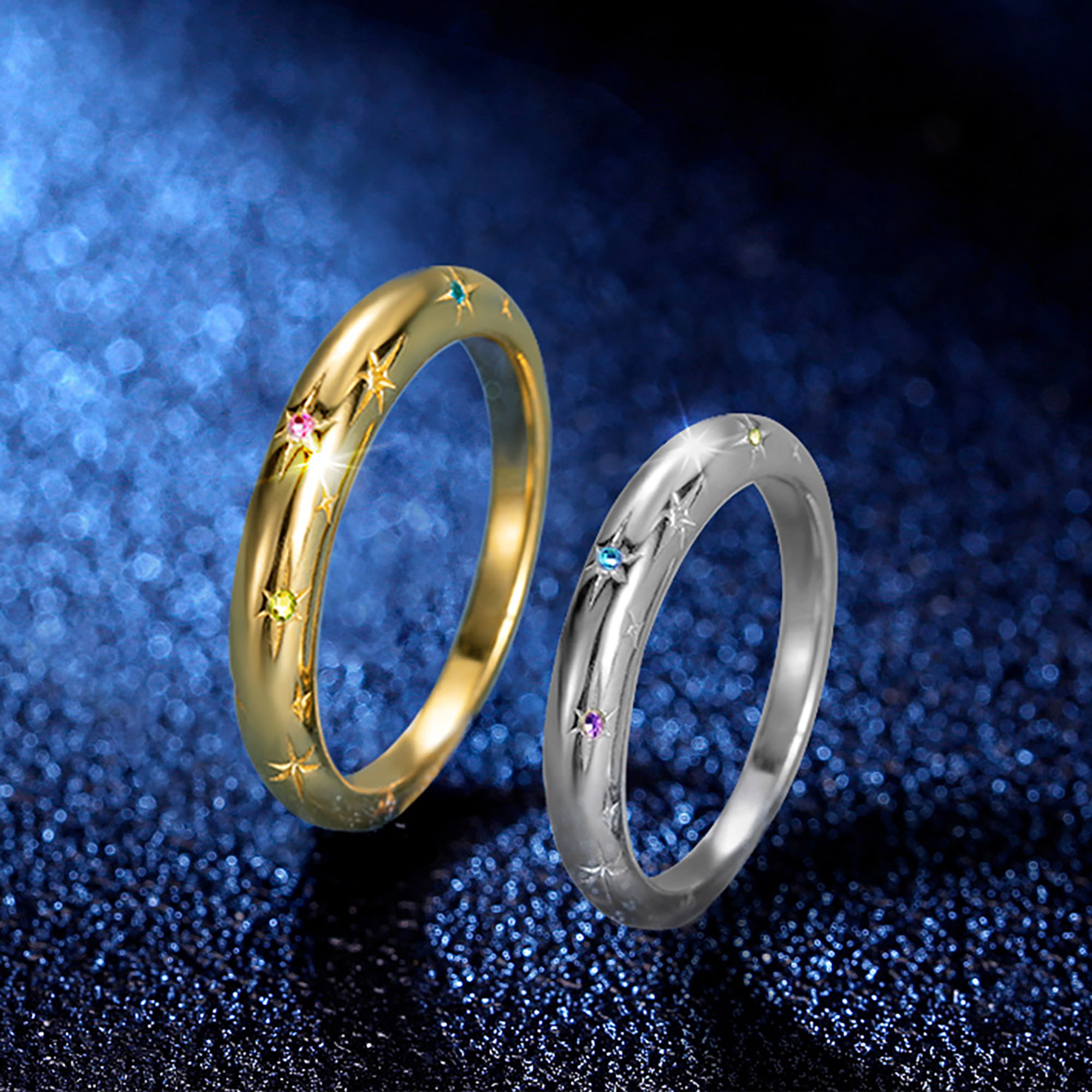 Bague en argent sterling étoile brillante personnalisée avec 1-9 pierres de naissance Bijoux délicats Anniversaire Cadeau de la Saint-Valentin pour les femmes