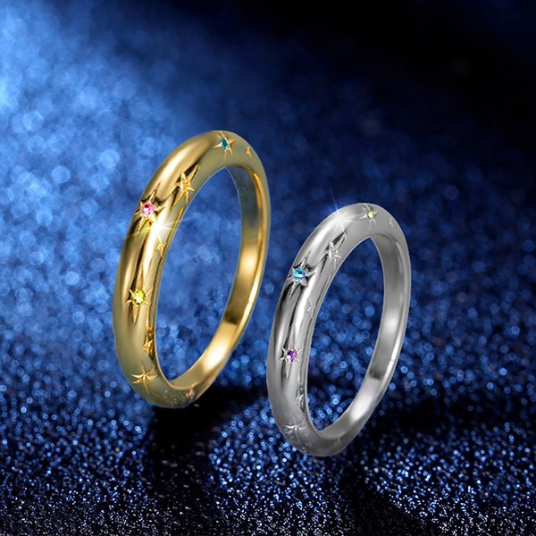 Personalized Shining Star Sterling Silver Ring with 1-9 Birthstones Dainty Jewellery Birthday Anniversary Valentine's Day Gift for Women