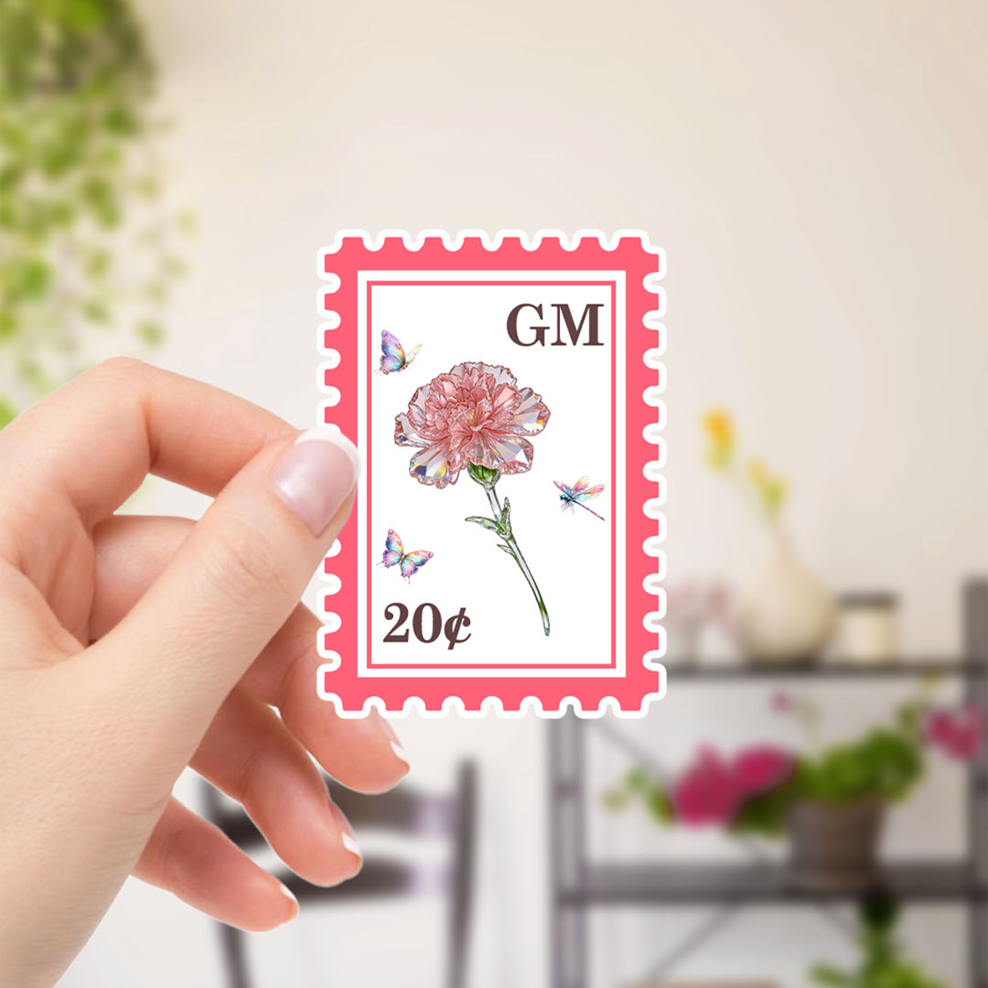 Tampon postal personnalisé en cristal avec initiales Valeur faciale Cadeau d'anniversaire pour la famille et les amis