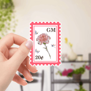 Personalised Crystal Birth Flower Postage Stamp Design Stickers with Initials Face Value Biryhday Gift for Family Friends