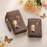 Personalized Cartoon Girl Women Character Birth Flower PU Leather Wristlet Wallet with Name and Multiple Card Slots Birthday Anniversary Gift for Her