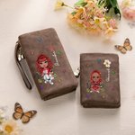 Personalised Cartoon Character Birth Flower Butterfly Wristlet Wallet with Name Daily Use Birthday Gift for Women Book Lovers