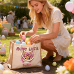 Personalized  Happy Easter Leopard Cartoon Rabbit Large Capacity Jute Tote Bag with Name Egg Hunting Accessories Easter Gift for Kids