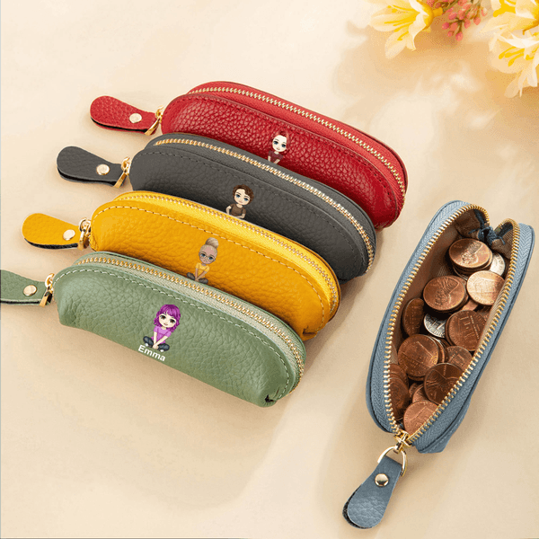 Personalized Cartoon Character Mini Leather Coin Purse with Name, Multicolor Daily Travel Accessories, Birthday/Valentine's Day Gift for Her/Him
