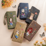 Personalised Cartoon Character Birth Flower Butterfly Wristlet Wallet with Name Daily Use Birthday Gift for Women Book Lovers