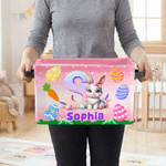 Personalized Cute Easter Bunny Design Large Storage Basket with Name Initial and Handle Easter Birthday Gift for Kids