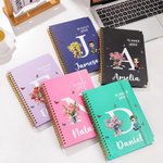 Personalised Birth Flower Cartoon Character Spiral A5 Notebook with Name Initial and Weekly Planner Page Birthday Christmas Gift for Family Friends