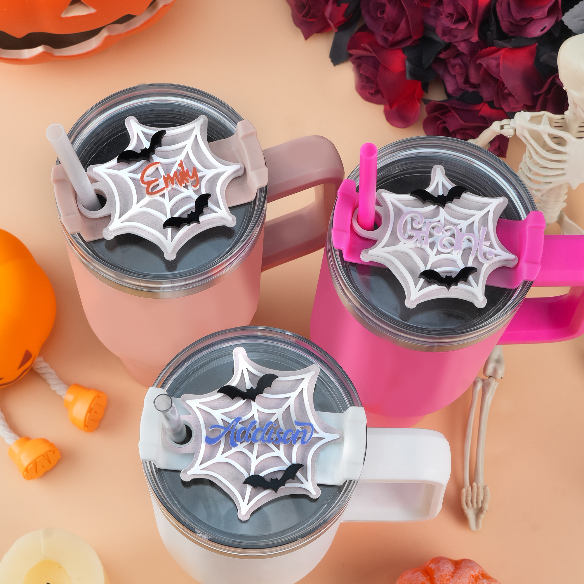 Plaque d'identification personnalisée en acrylique pour gobelet avec nom pour la Coupe Stanley Cadeau d'Halloween pour les amis