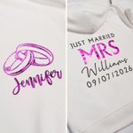 Personalized Just Married Mrs Mr Multicolor 100% Cotton Zip Up Hoodie with Name Wedding Bridal Shower Honeymoon Gift for Bride Groom Couple