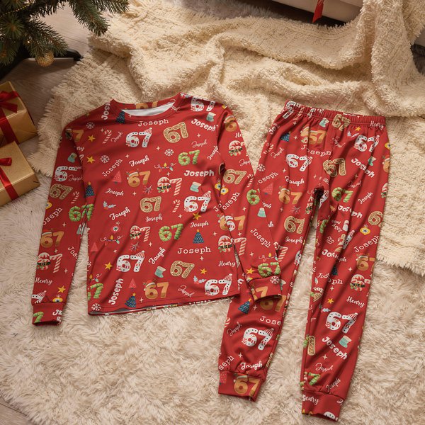 Personalized 6 7 Christmas Slang Pun Pajama Pants and Sets with Name Daily Wear Christmas Gift for Children