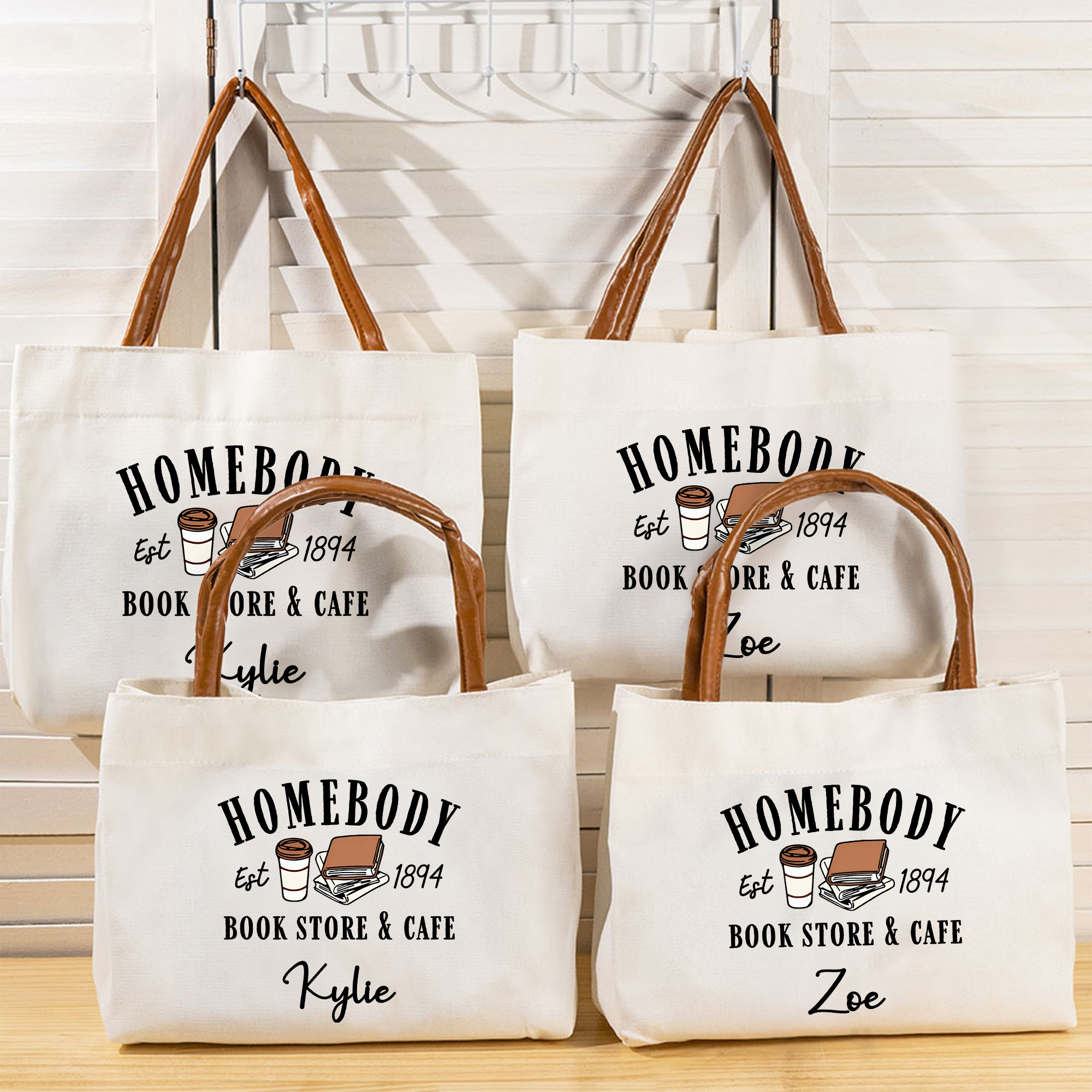 Sac en toile personnalisé avec poignée en cuir PU et nom Cadeau d'anniversaire à usage quotidien pour les rats de bibliothèque amoureux des livres