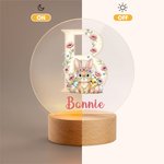 Veilleuse LED en acrylique avec nom et socle en bois personnalisée Lapin floral initial Décoration de la chambre d'enfant Cadeau d'anniversaire de Pâques pour les enfants